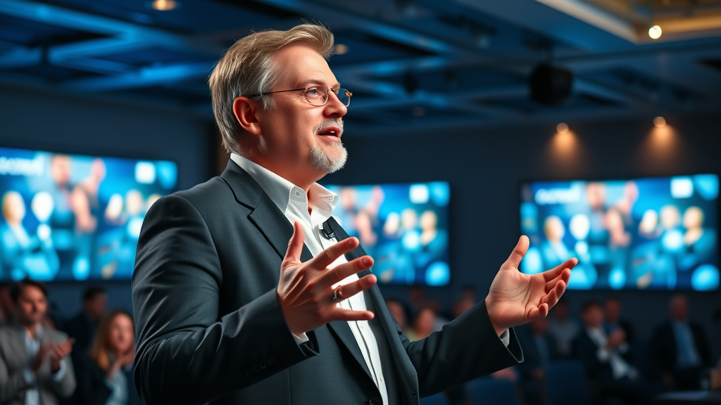 Charismatic Thought Leader Presenting to Business Audience