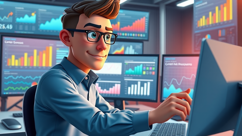 Analytical Marketer Reviewing Content Marketing Metrics Dashboard
