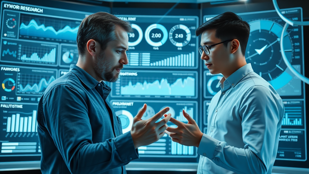 seo copywriting tips digital dashboard with keyword research tools and holographic graphs collaborative analysis