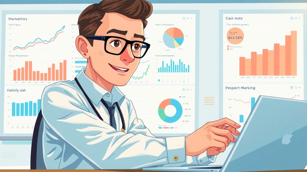 marketing analytics dashboard with customer segment data, analyst reviewing insights for predictive analytics in marketing