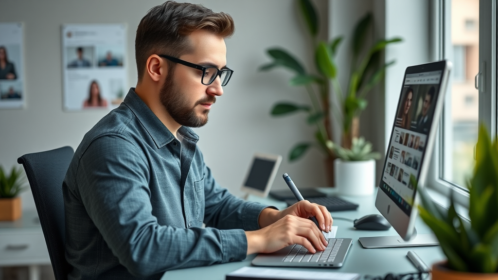 video description focused copywriter writing a video description with social media tabs open