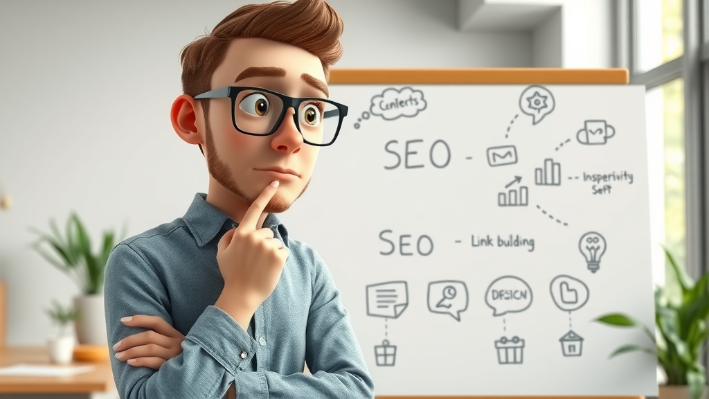 Inquisitive digital strategist drawing distinctions between SEO and link building concepts on a whiteboard - difference between link building and SEO