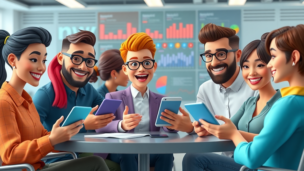 Marketing team collaboratively managing social media strategies and dashboards for SEO marketing.