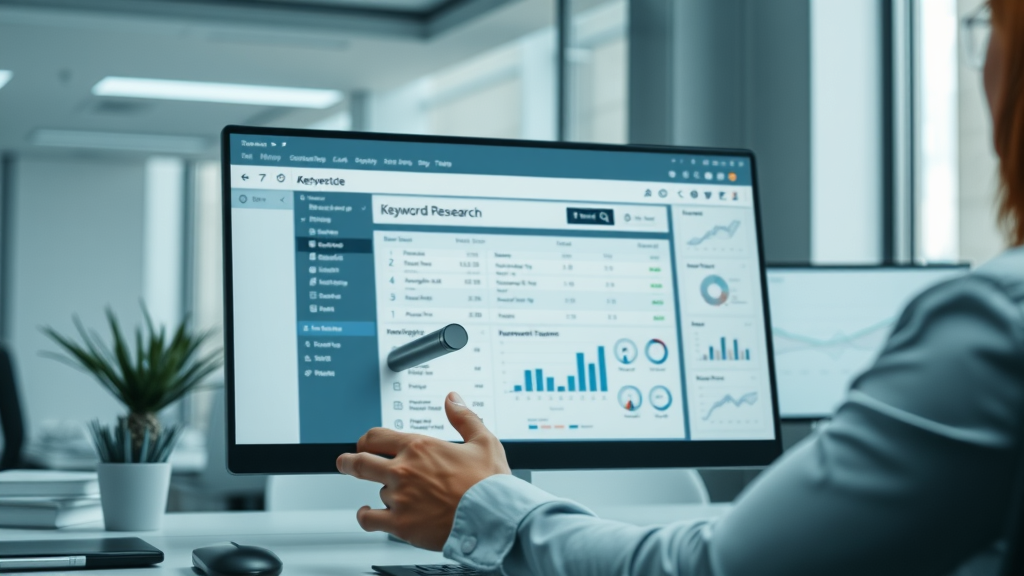 digital marketer choosing target keywords for SEO content optimization on research tool dashboard