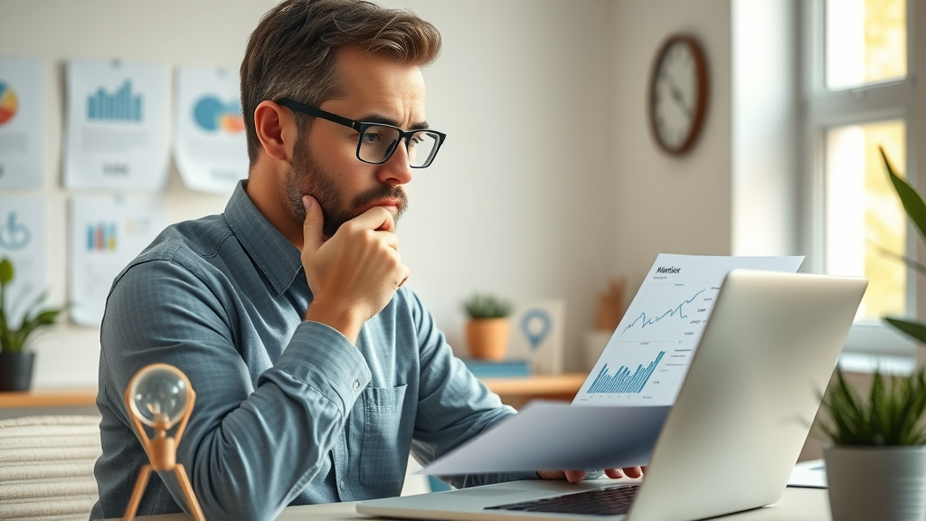 Thoughtful business owner evaluating AI marketing tools for decision-making