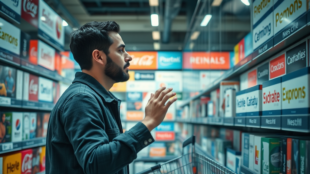 brand awareness customer choosing known brand on retail shelf