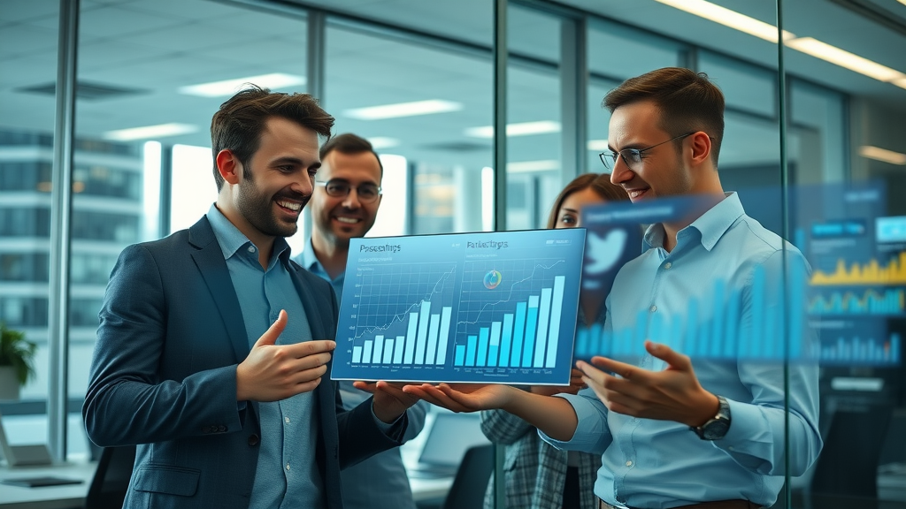 Marketers analyzing media ad results and social media ad data for paid social advertising