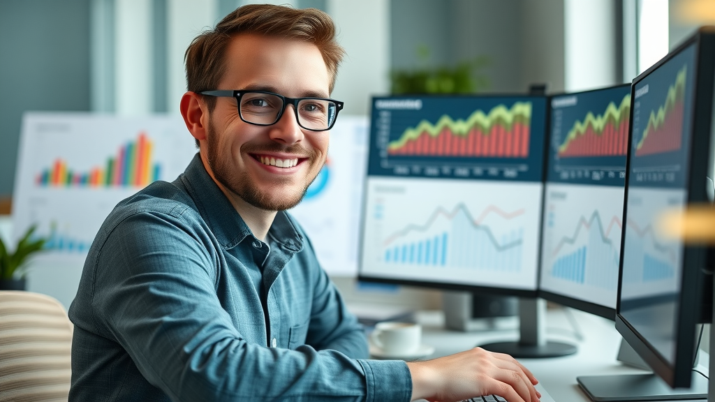 Marketing professional automating email marketing campaigns and reviewing analytics for digital marketing tips