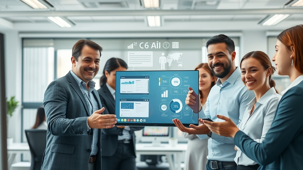 Clean modern workspace showing multiple ai-powered content creation tools on screens