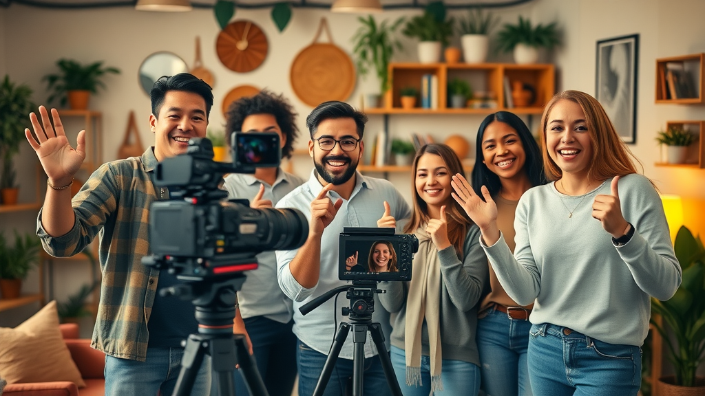 blog posts: Diverse small business team recording a video segment in a creative workspace