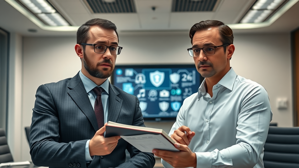 marketer and legal advisor discussing data privacy in AI-enabled personalized marketing