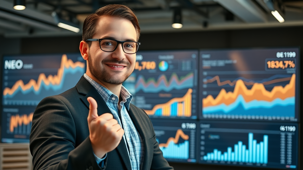 SEO professional presenting a case study dashboard of successful niche finding with research tools