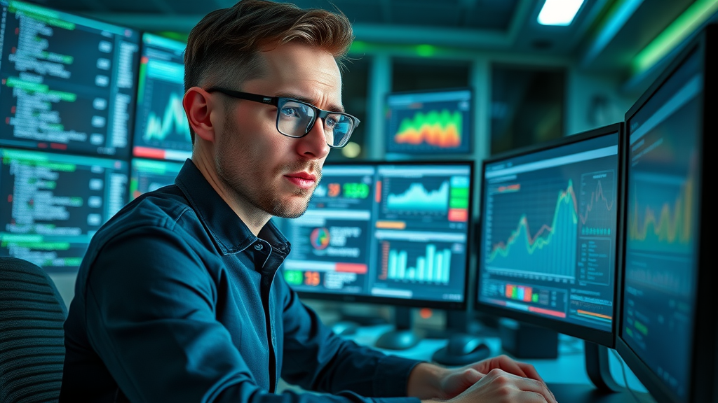 Analytical digital marketer reviewing SEO strategies and search engine rankings
