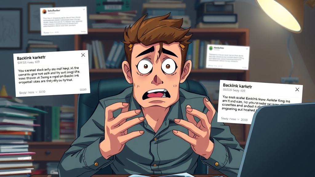 Marketer with backlink error notifications highlighting mistakes in link building