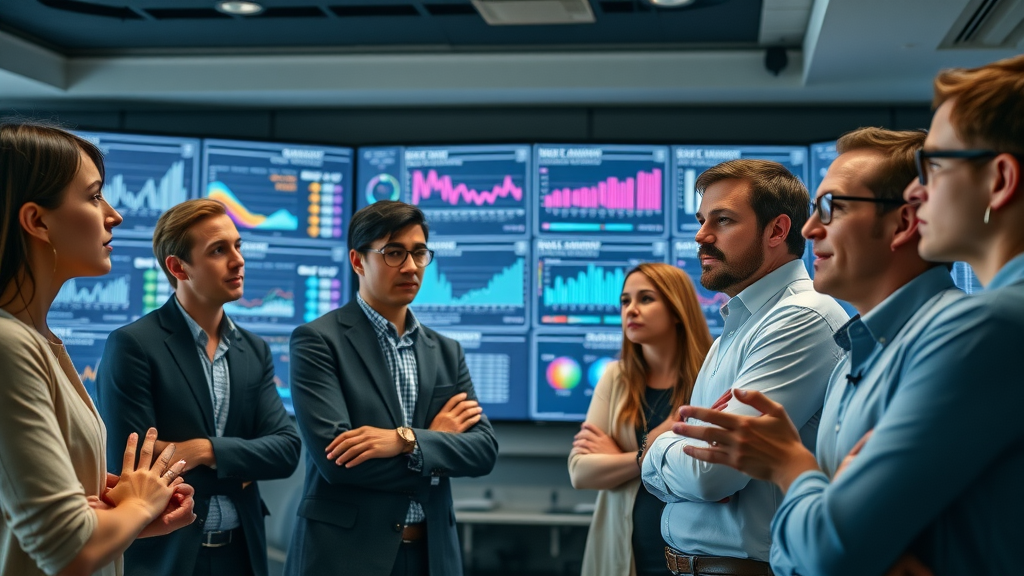 professionals analyzing AI marketing dashboards for personalized marketing with AI in diverse industries