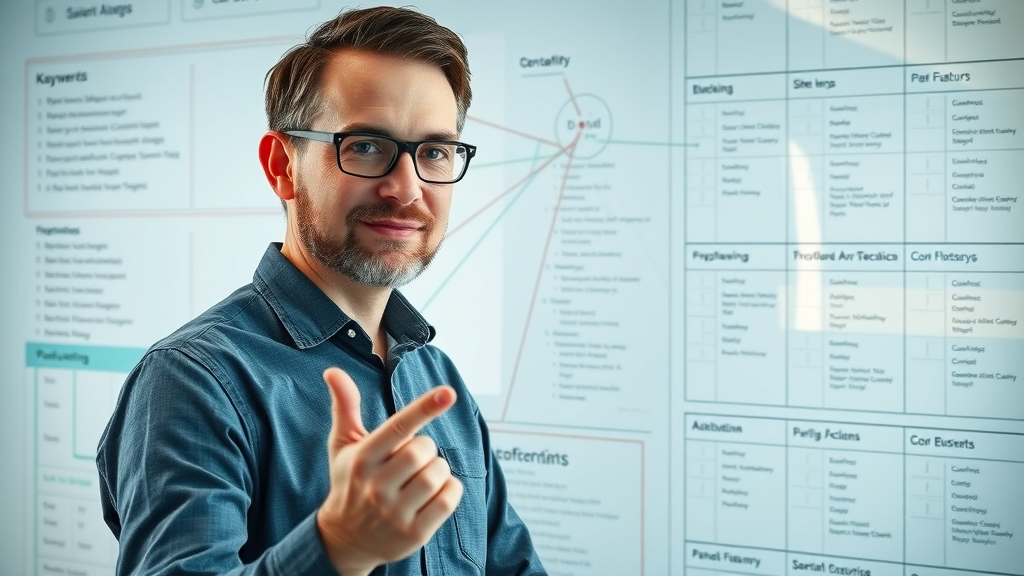 Digital content strategist mapping keyword plan to SEO site architecture