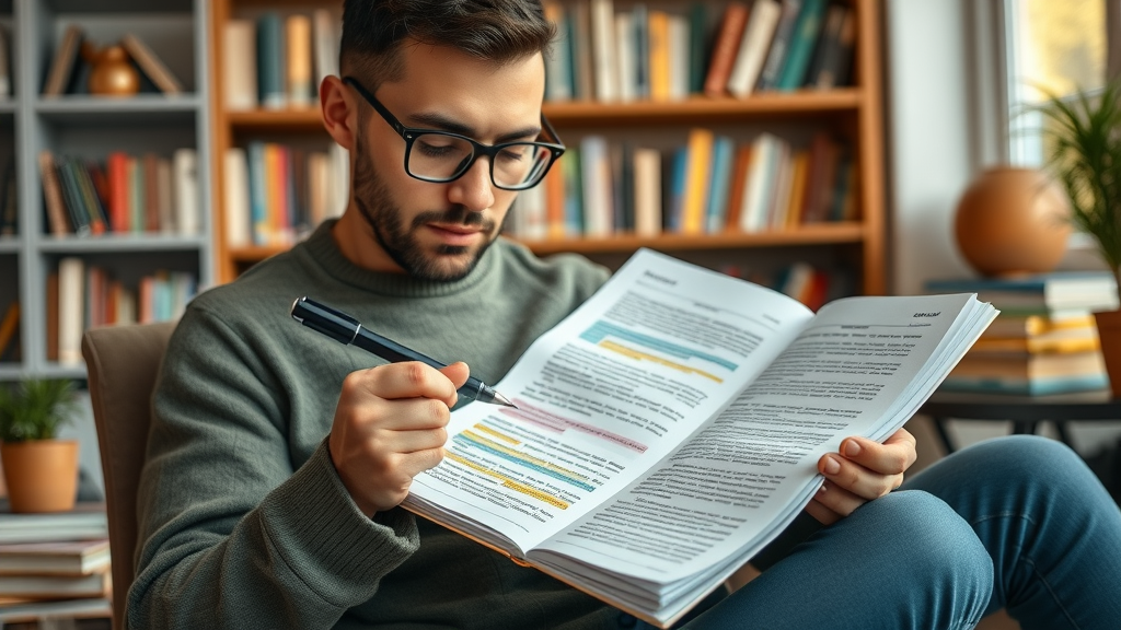 creative copywriter outlining article draft for SEO content creation with notes and highlights
