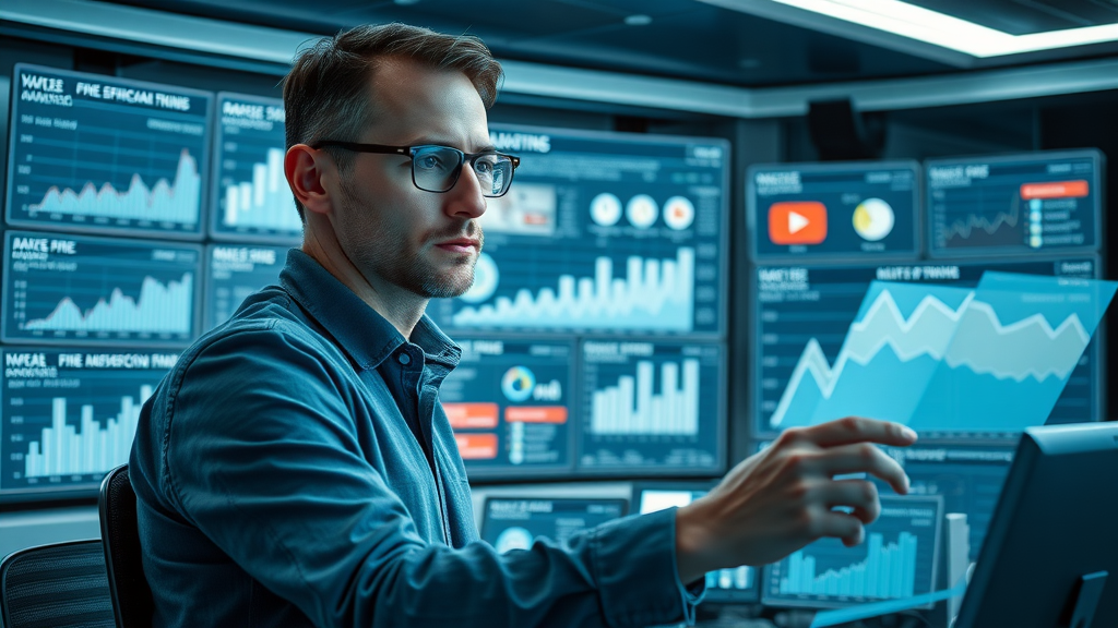 youtube analytics interactive YouTube analytics dashboard with marketer analyzing charts