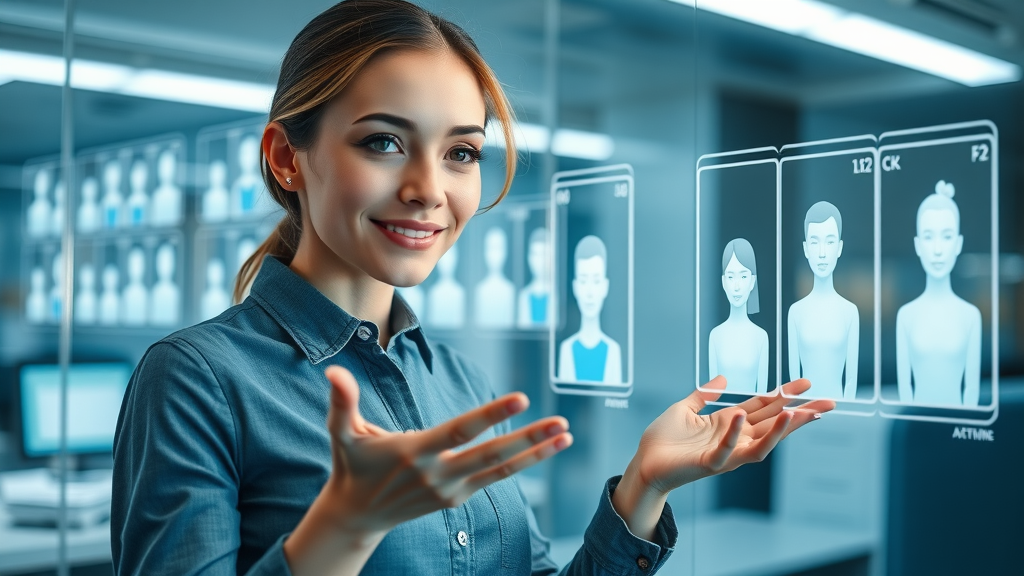 female marketer visualizing target audience on facebook using digital hologram avatars