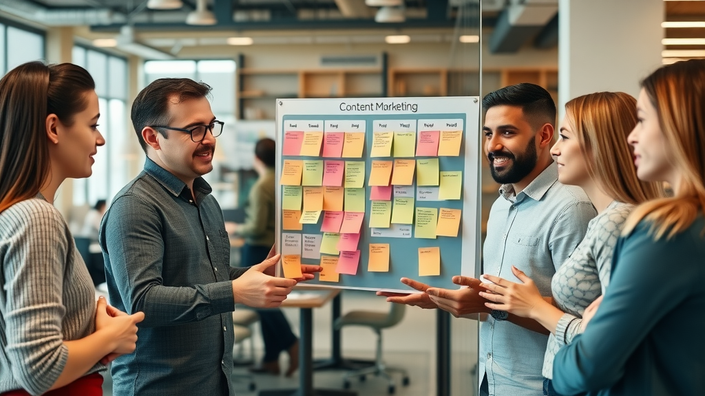 marketing team planning a content marketing strategy and calendar for SEO content optimization