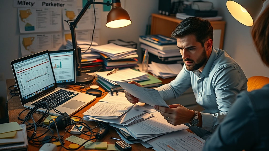 chaotic desk google ads account campaign mismanagement frustration marketer