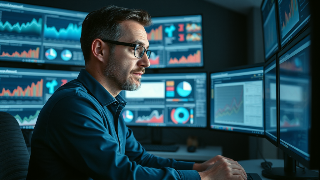 seo content writing digital marketer reviewing multimedia-rich analytics