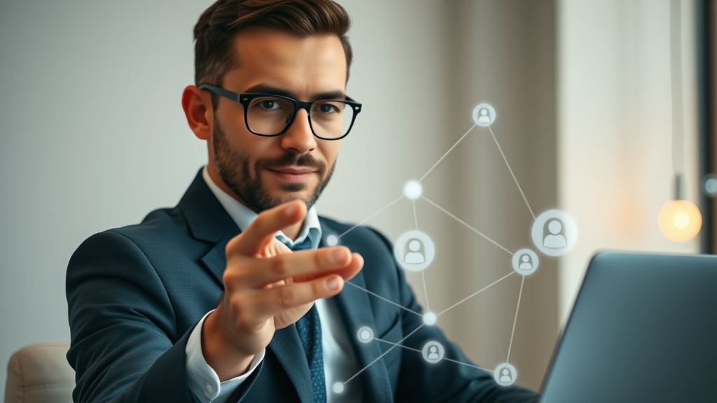 Professional marketer illustrating link building with digital icons for backlinks - link building strategies