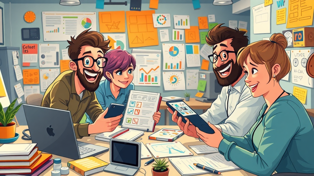 Energetic content creators brainstorming multimedia assets for quality content and SEO success - quality content and content marketing