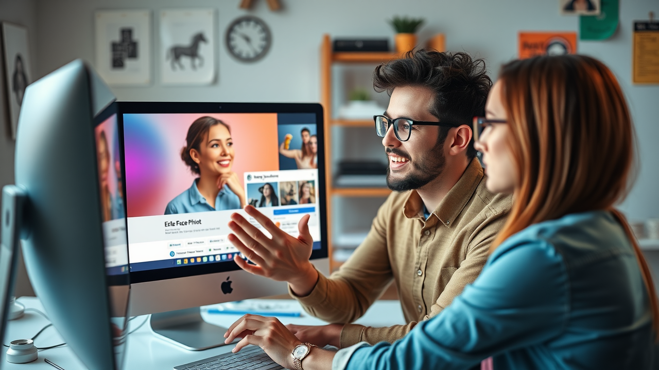 cover photo optimization for facebook page, creative designer adjusting profile images, facebook seo visual strategy
