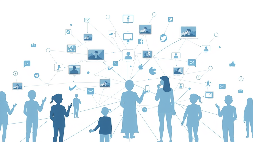 visual diagram of interconnected social media platforms and user activities, neutral figures interacting - social media platforms