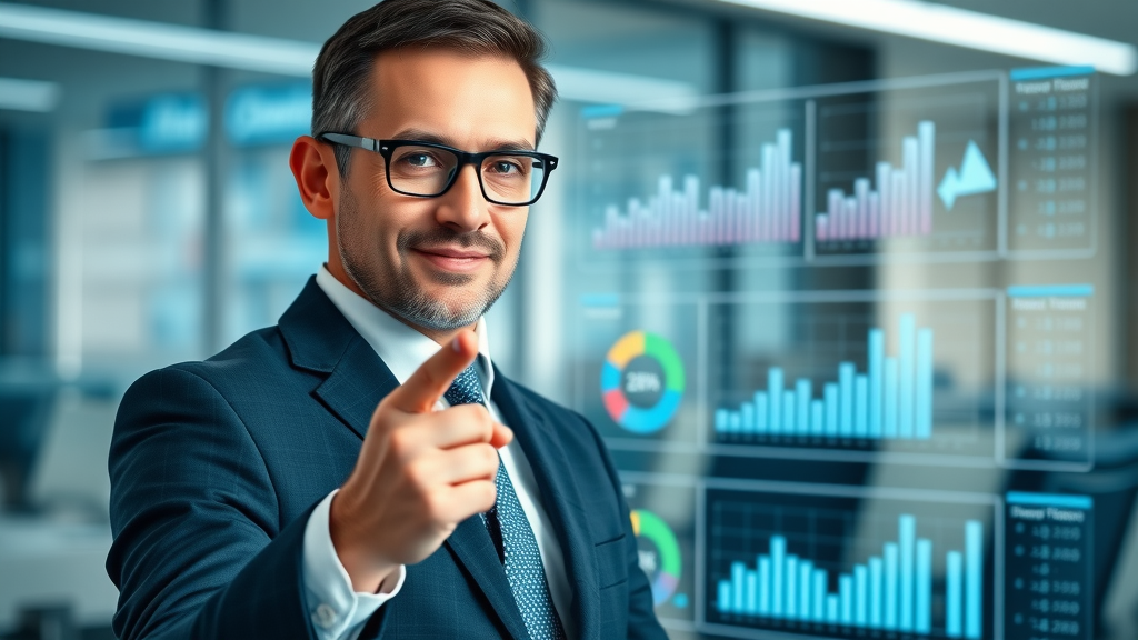 facebook page optimization statistics infographic, marketing analyst pointing at data, facebook seo charts, facebook search growth, engine optimization in modern office setting