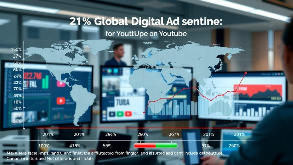 youtube advertising global digital ad spend infographic with data points and chart lines