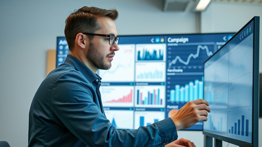 professional marketer analyzing campaign analytics on digital screen, active user stats and media platform dashboard - social media platforms