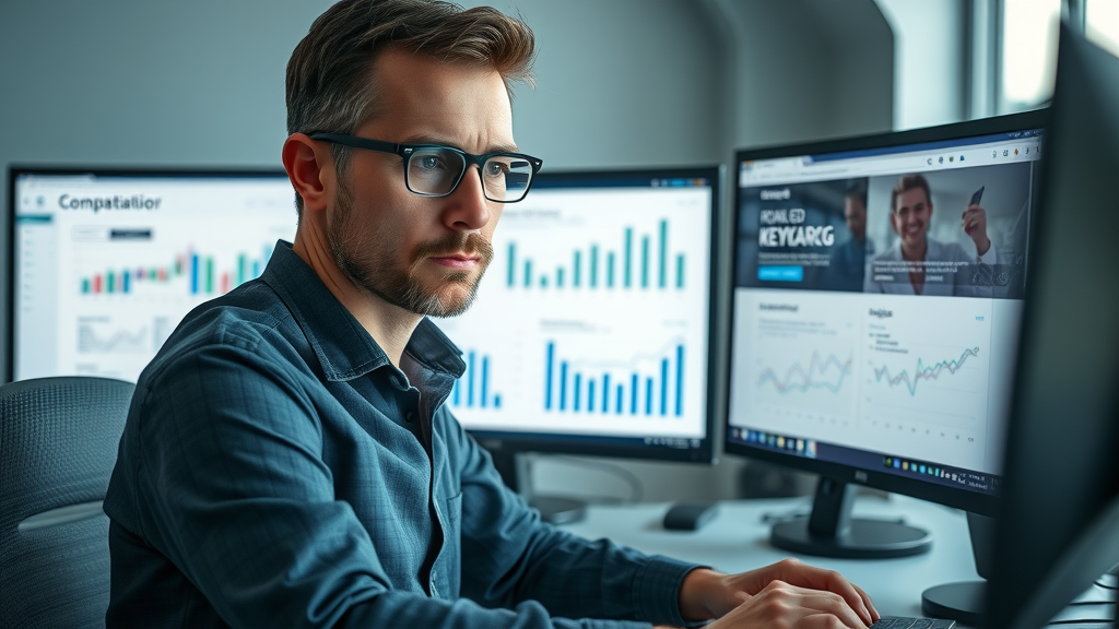 SEO expert comparing competitor keyword research data for SEO insights