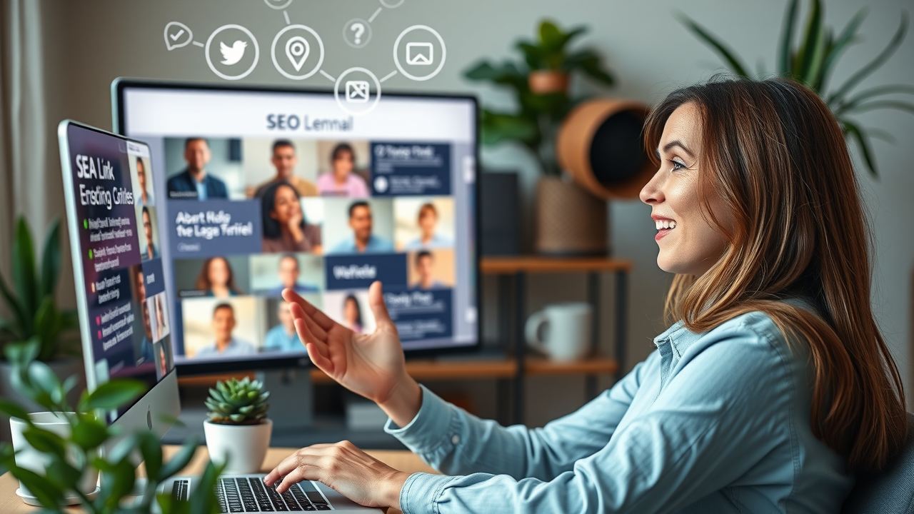 SEO consultant delivering answers to link building FAQs in a studio