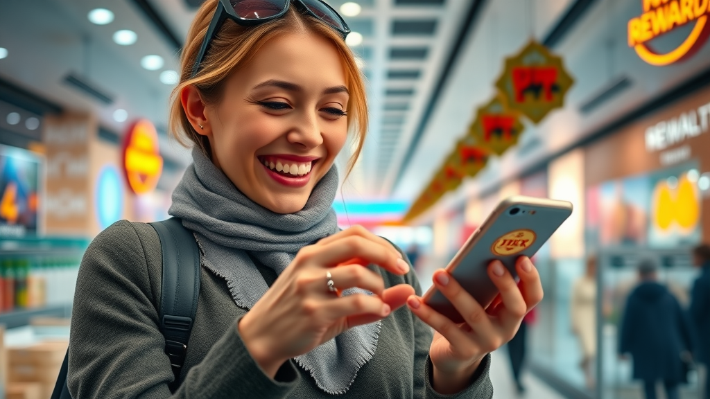 returning customer interacting with a personalized rewards app powered by AI