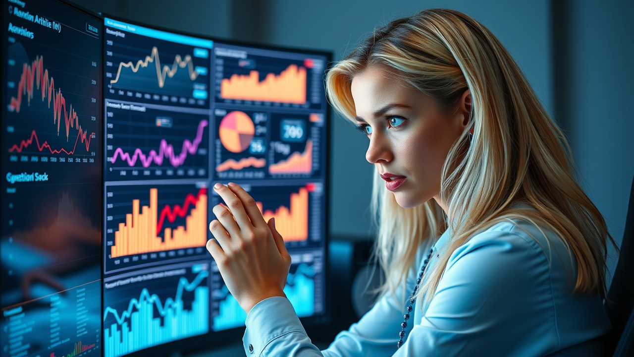 Measuring ROI Challenges - marketing analyst observing complex attribution models on multi-screen setup, futuristic workspace