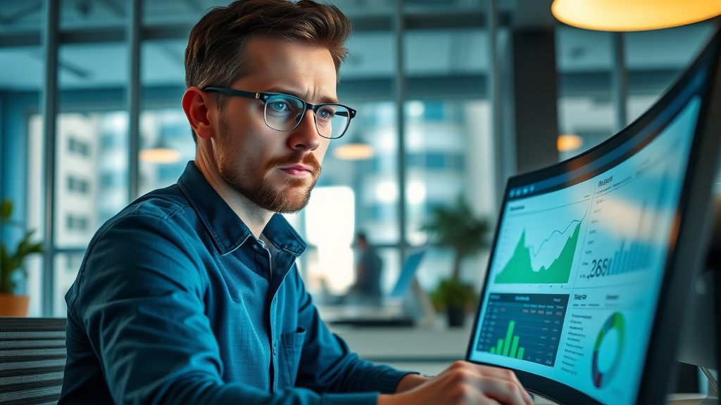 Advertising ROI Measurement Framework - marketer using spreadsheets and ROI formulas on a computer in a modern office