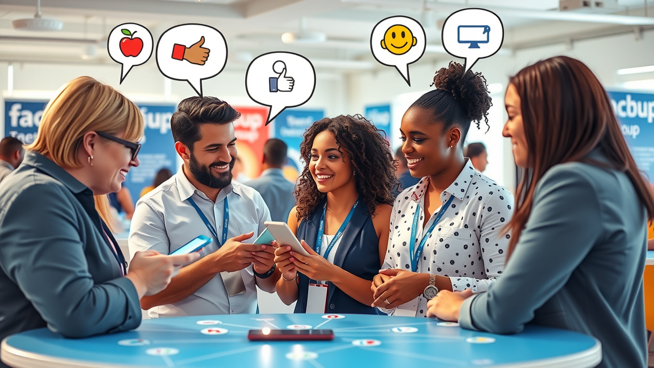 Small business owners engaging in a Facebook group meetup for facebook strategies for small business