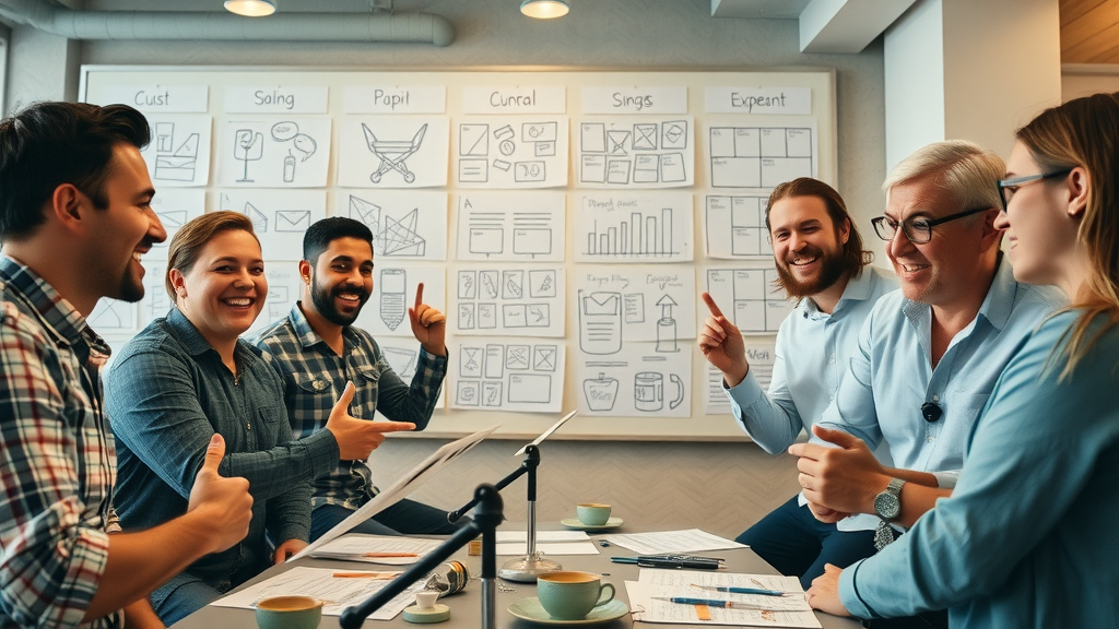video engagement techniques - creative content team brainstorming explainer video concepts