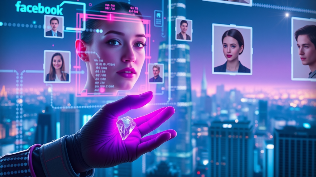 futuristic AI-generated dynamic Facebook ad personalization with user avatars