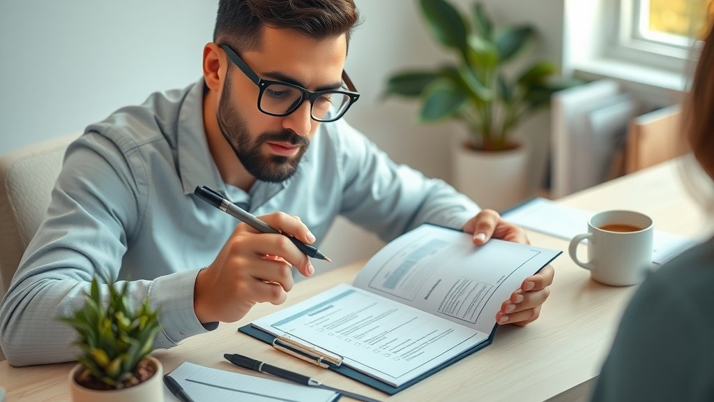 content strategy: Focused entrepreneur checking actionable steps on a checklist at desk, minimalist workspace