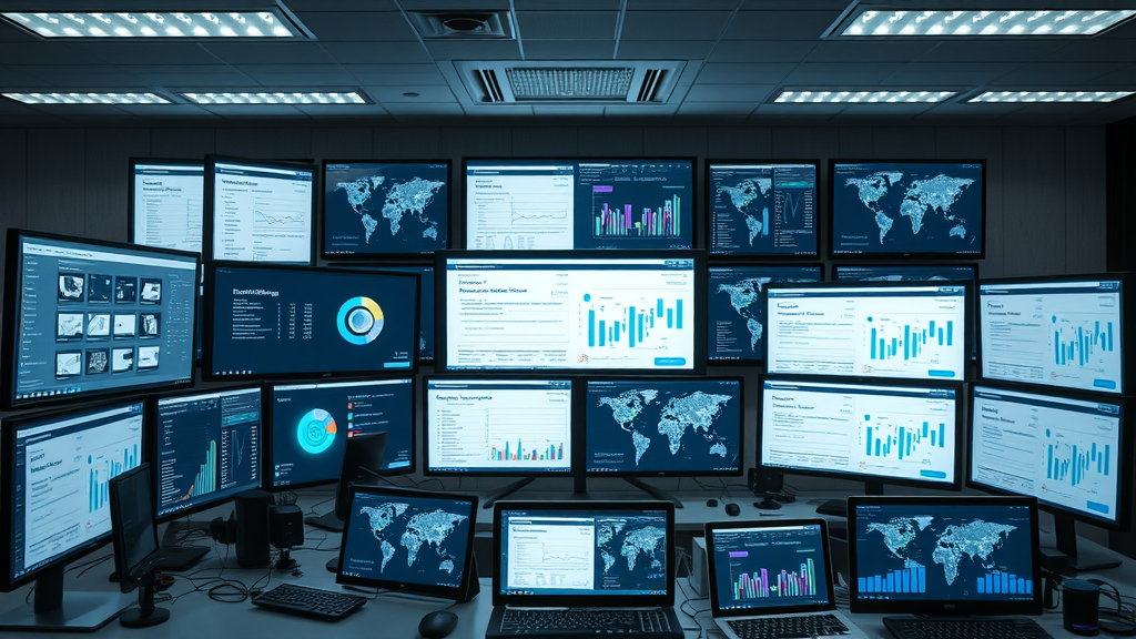 AI tools dashboards comparison in a modern office workspace