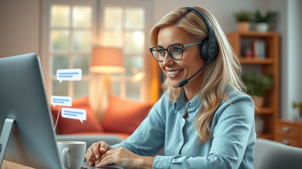 Customer support agent assisting clients via Facebook Messenger chatbot for small business customer service