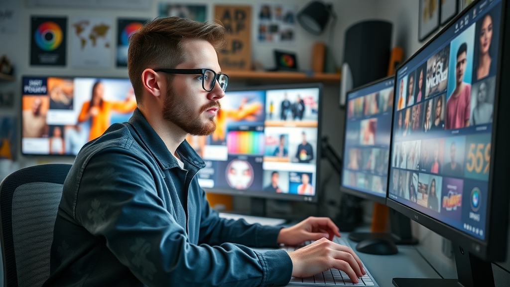 designer creating vibrant visual content to increase facebook engagement using carousel and memes