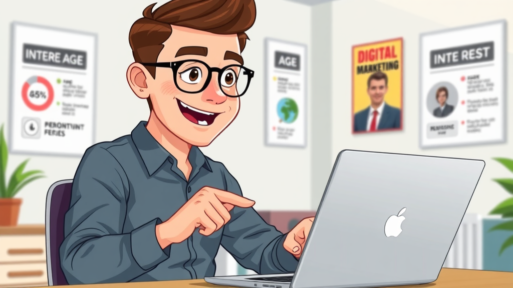 young entrepreneur choosing facebook target audience by age and interests